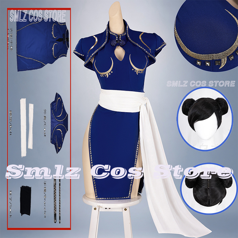 Anime Cosplay Ladies - Costume de cosplay Chun-Li bleu, uniforme